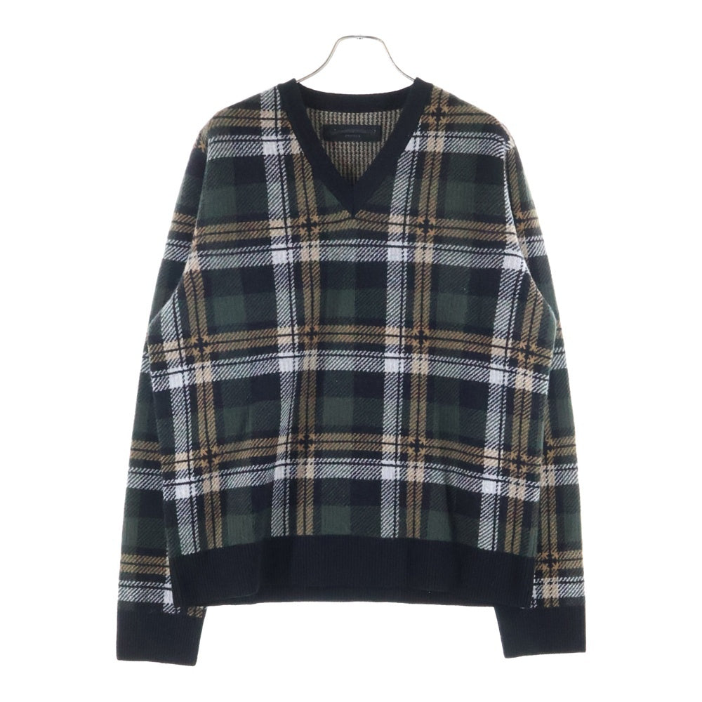 CHROME HEARTS(クロムハーツ) BIG CITY CH PLS カシミヤ混 チェック柄 Vネックウールニット マルチ