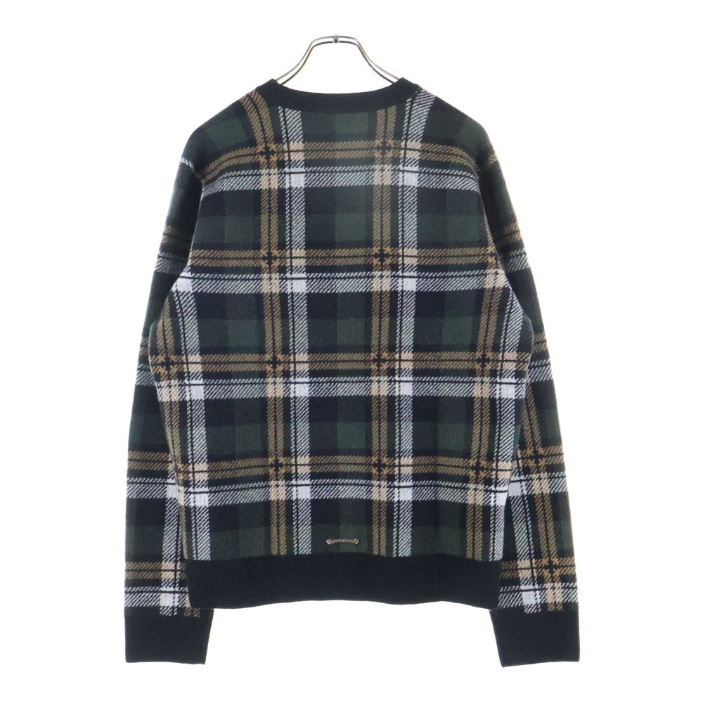 CHROME HEARTS(クロムハーツ) BIG CITY CH PLS カシミヤ混 チェック柄 Vネックウールニット マルチ