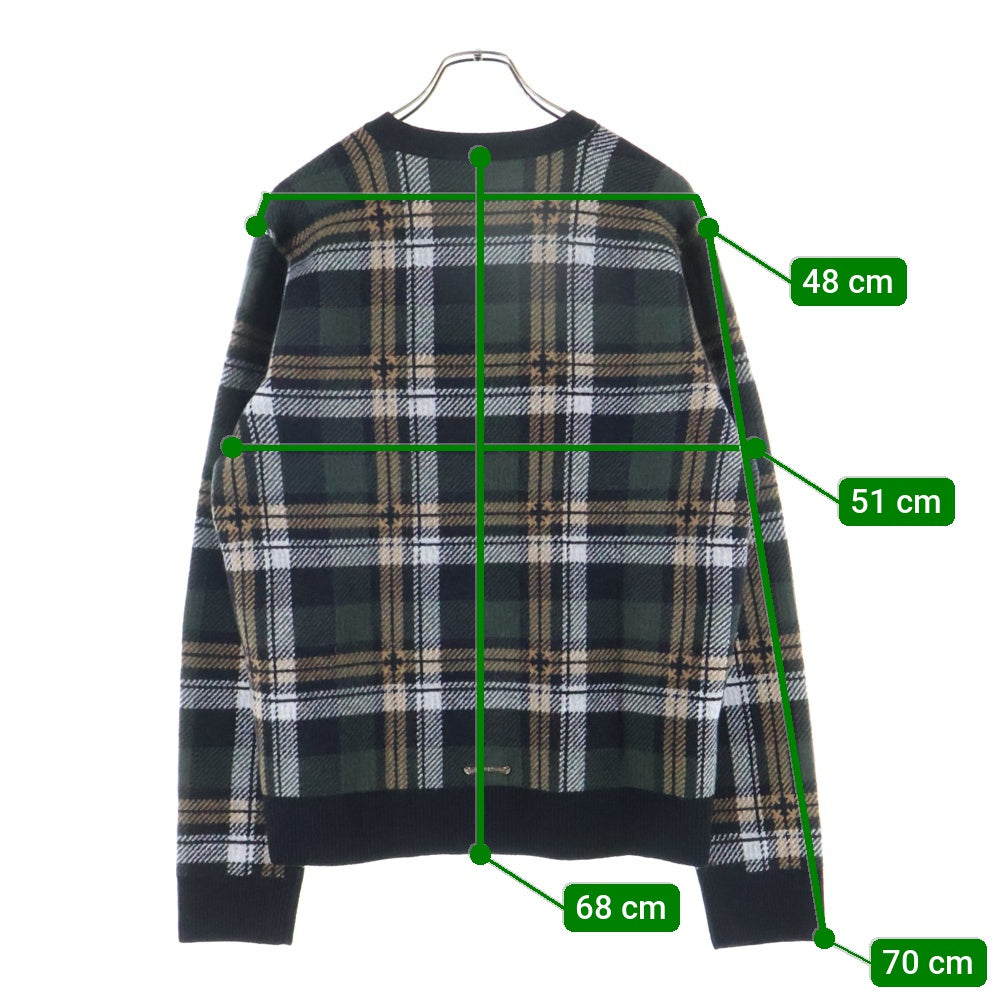 CHROME HEARTS(クロムハーツ) BIG CITY CH PLS カシミヤ混 チェック柄 Vネックウールニット マルチ