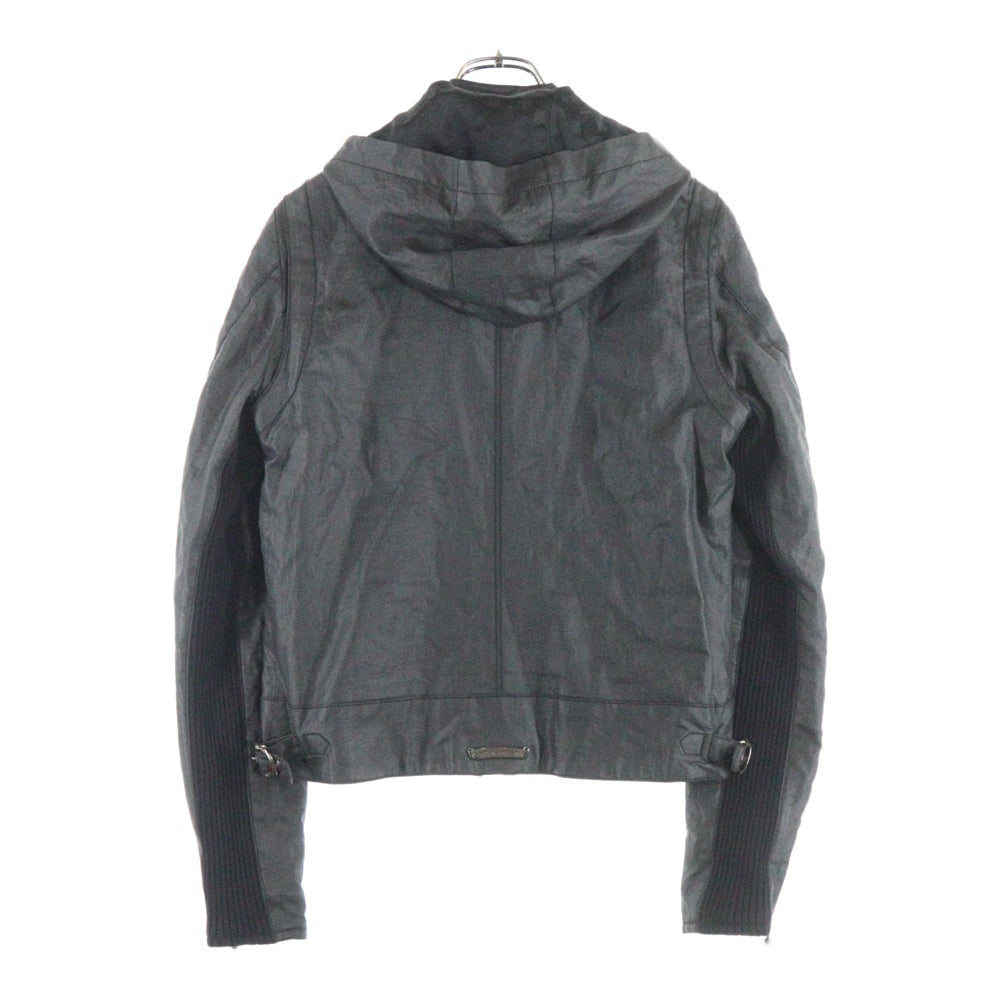 CHROME HEARTS(クロムハーツ) フード付き ダガークロスボールダブルジップアップ オイルレザージャケット ブラック