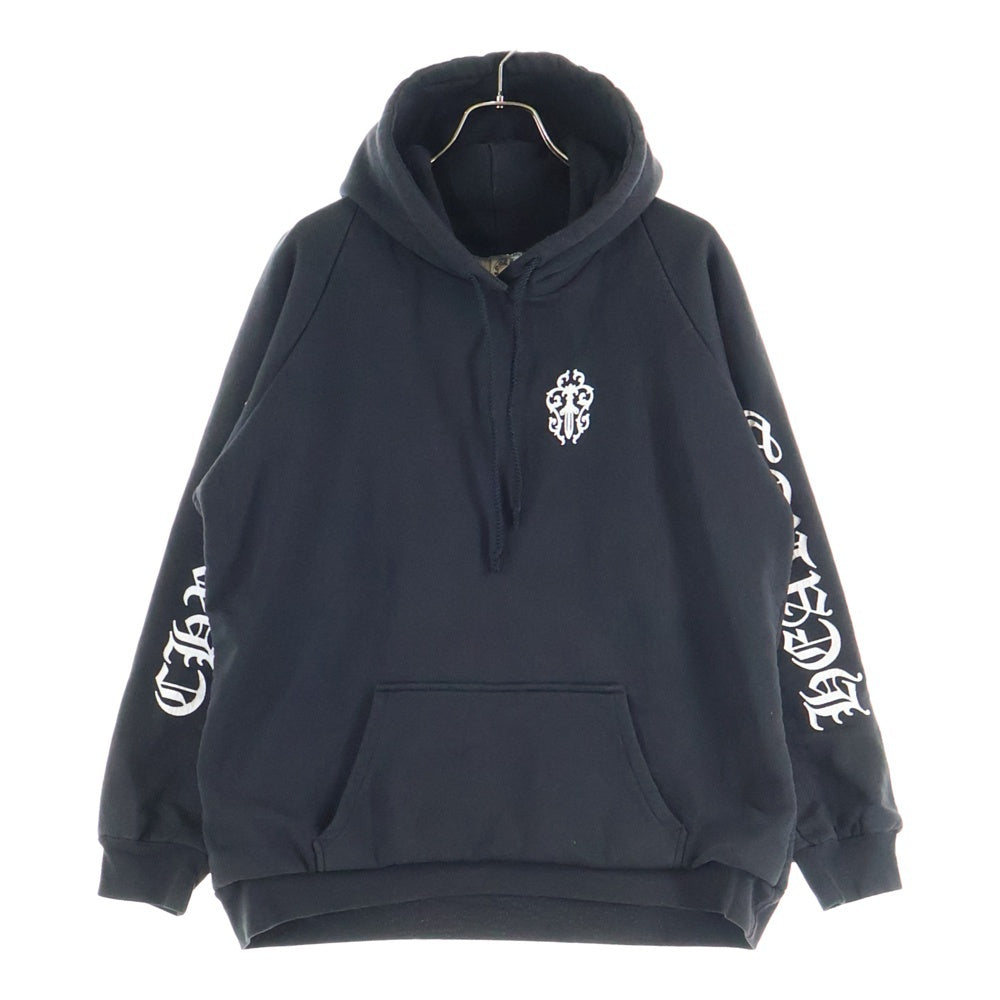 CHROME HEARTS(クロムハーツ) OLD SWTSHRT PLVR HD ヴァインダガープリント 袖英字プリント 裏地サーマル スウェットプルオーバーパーカー ブラック