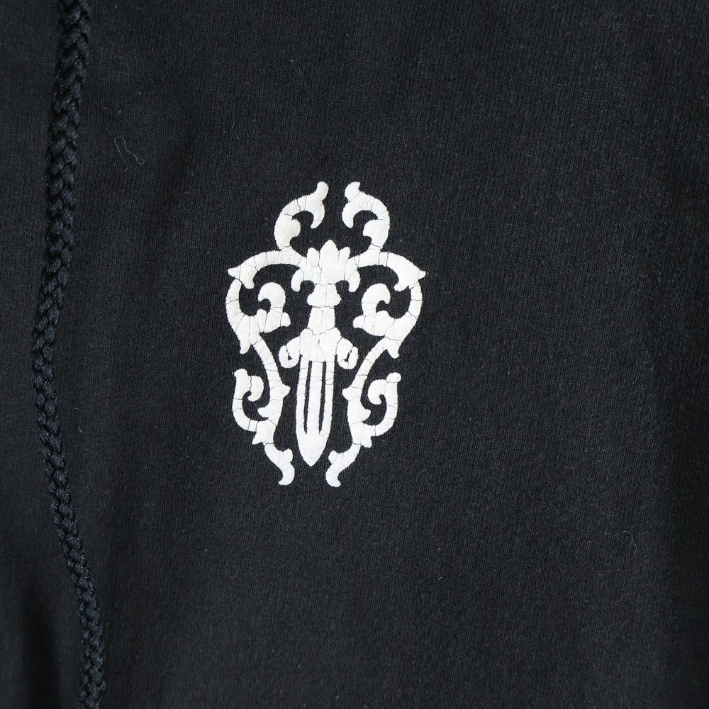 CHROME HEARTS(クロムハーツ) OLD SWTSHRT PLVR HD ヴァインダガープリント 袖英字プリント 裏地サーマル スウェットプルオーバーパーカー ブラック