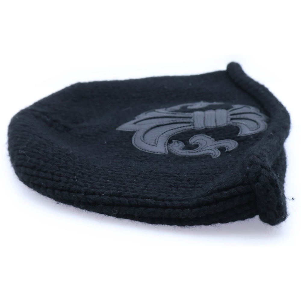 CHROME HEARTS(クロムハーツ) BEANIE CASH ビーニー カシミヤ BSフレア レザーパッチ ブラック