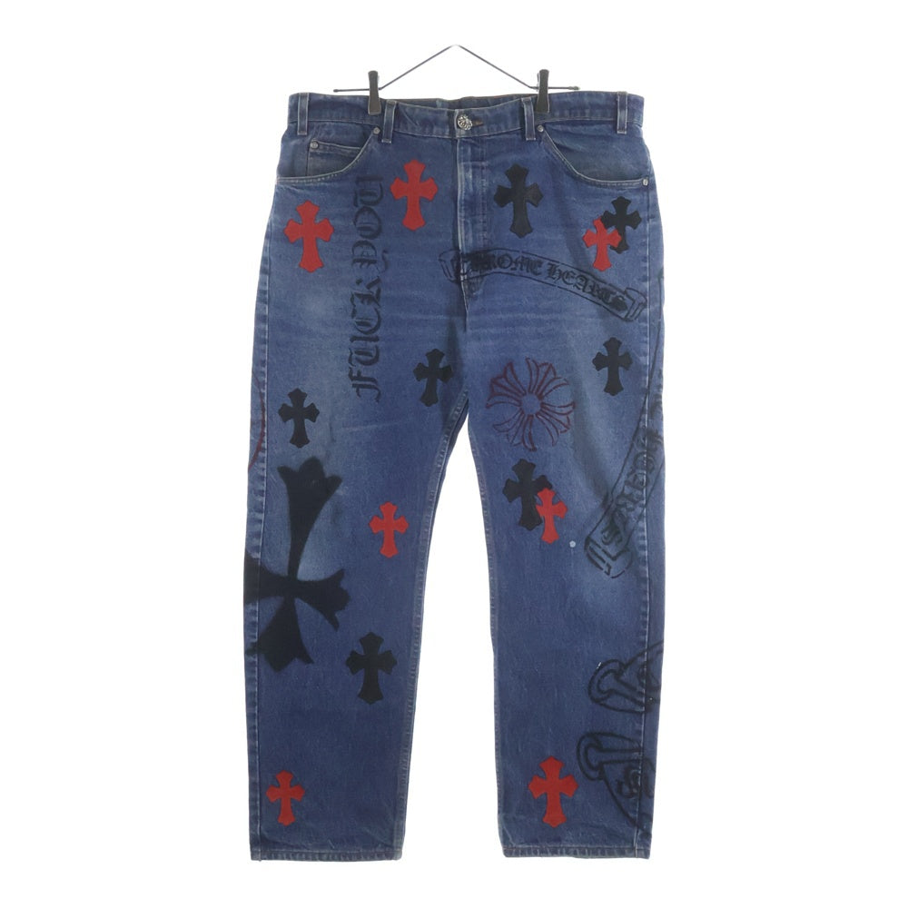 CHROME HEARTS(クロムハーツ) ×LEVI'S STENCIL DENIM 505 ステンシル ペイントデザインクロスパッチ付きデニムパンツ インディゴ