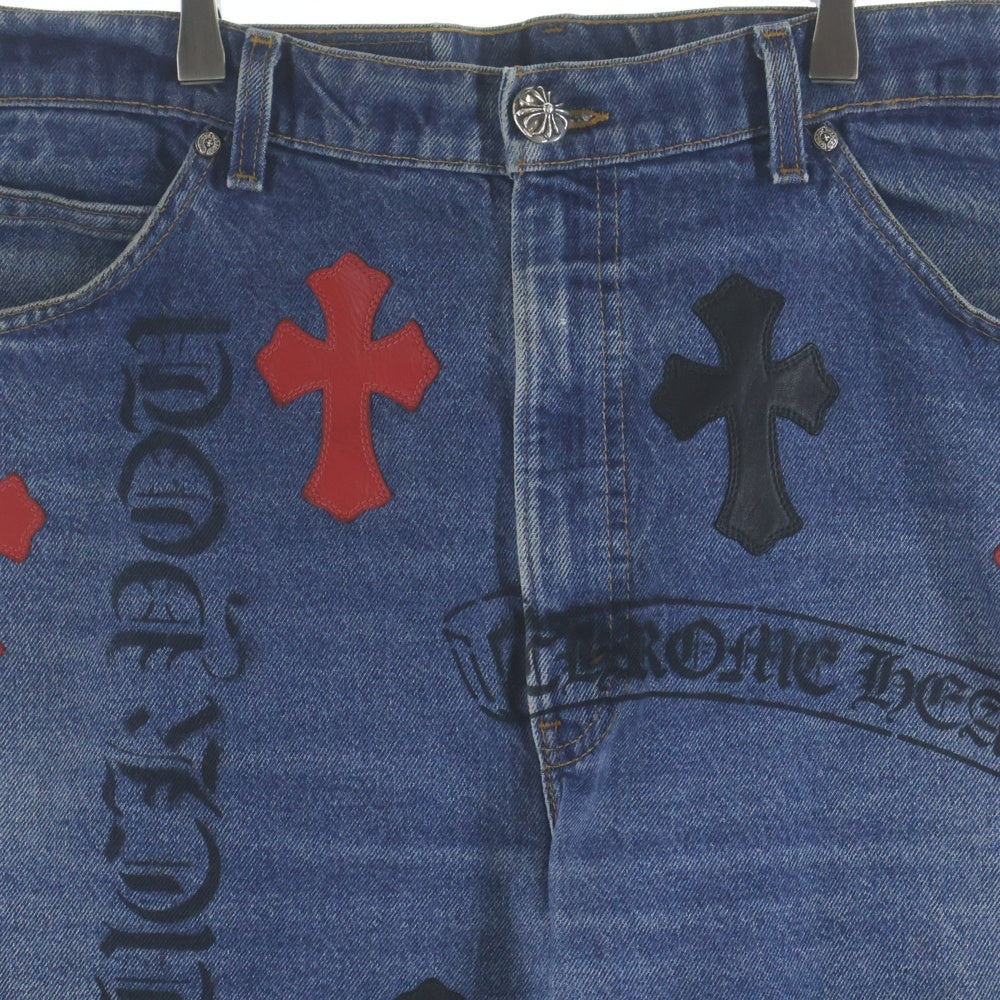 CHROME HEARTS(クロムハーツ) ×LEVI'S STENCIL DENIM 505 ステンシル ペイントデザインクロスパッチ付きデニムパンツ インディゴ