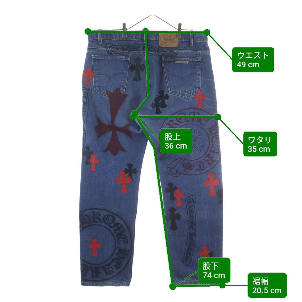 CHROME HEARTS(クロムハーツ) ×LEVI'S STENCIL DENIM 505 ステンシル ペイントデザインクロスパッチ付きデニムパンツ インディゴ
