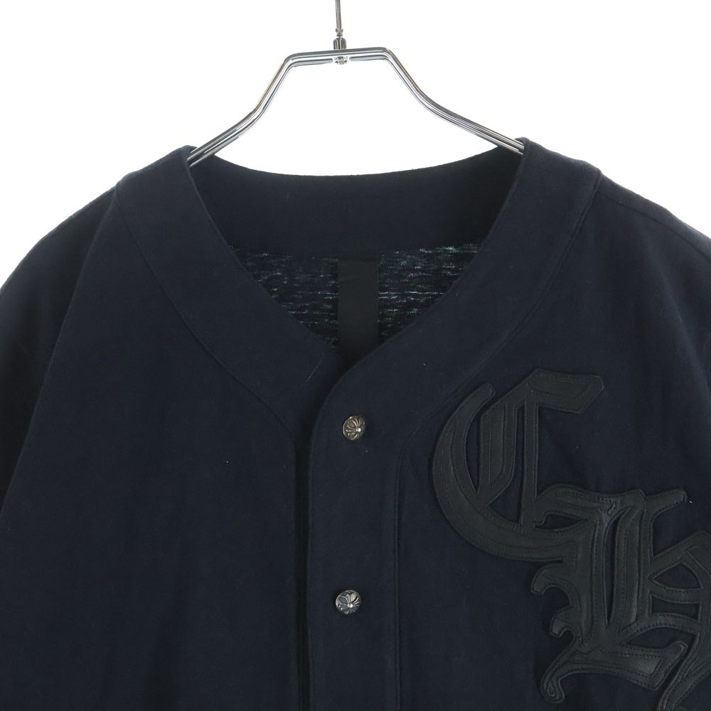 CHROME HEARTS(クロムハーツ) クロスボールボタンCHレザー付ベースボール半袖シャツ ブラック