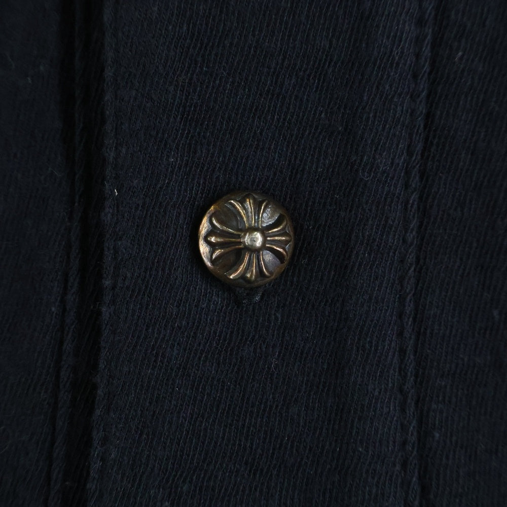 CHROME HEARTS(クロムハーツ) クロスボールボタンCHレザー付ベースボール半袖シャツ ブラック