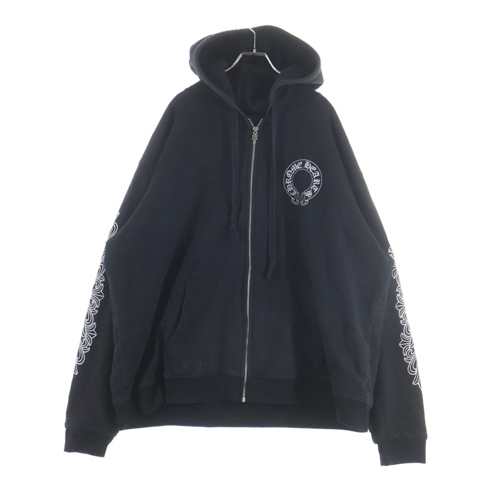 CHROME HEARTS(クロムハーツ) SWTSHRT HD ZIP 袖フローラルバックホースシュープリント 裏地サーマルジップアップパーカー