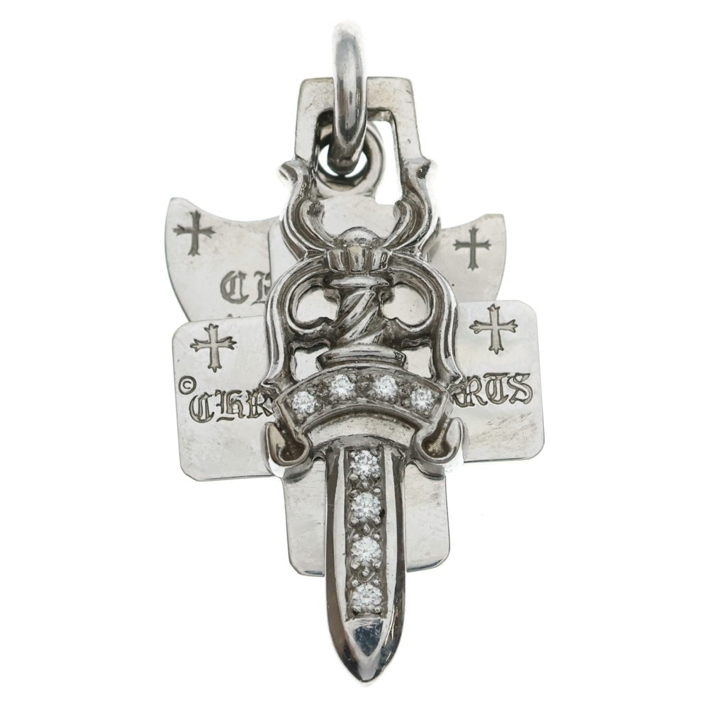 CHROME HEARTS(クロムハーツ) 18K 3TRINKETS P/D/18Kスリートリンケッツ PAVEダイヤ/ホワイトゴールドネックレストップ