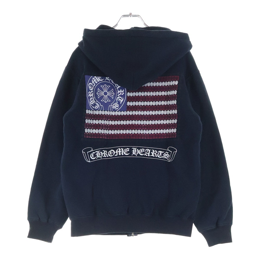 CHROME HEARTS(クロムハーツ) OLD SWTSHRT HD ZIP オールド アメリカンフラッグTシャツ 星条旗 ホースシュープリント ジップアップパーカー