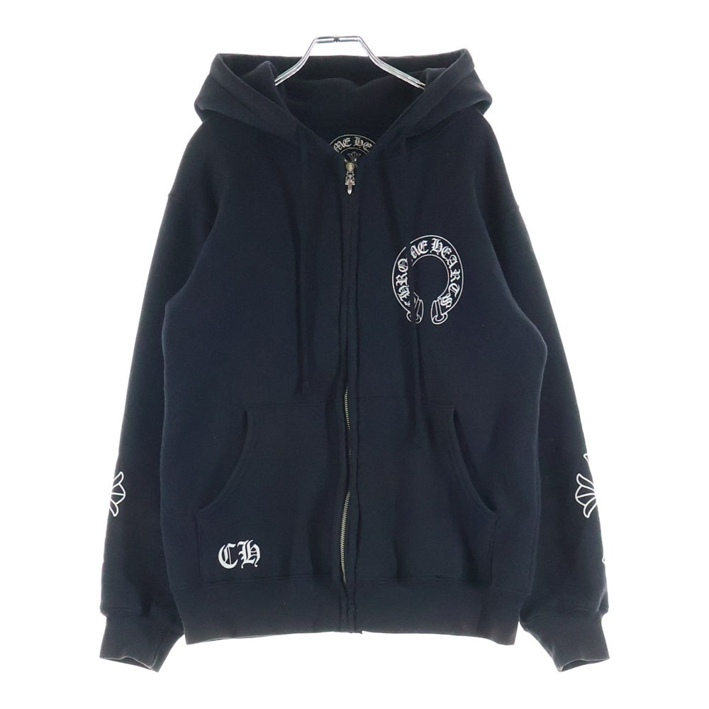 CHROME HEARTS(クロムハーツ) SWTSHRT HD ZIP バックスクロールラベルプリント 袖CHクロス 裏地サーマル ジップアップパーカー