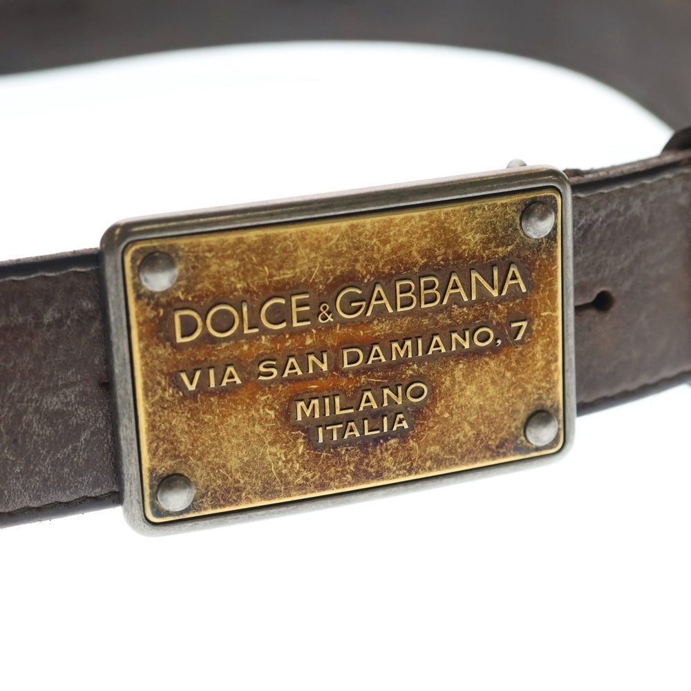 DOLCE & GABBANA(ドルチェアンドガッバーナ) ロゴプレート バックル レザーベルト ゴールド/ブラウン BC3200