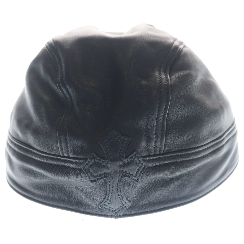 CHROME HEARTS(クロムハーツ) クロスパッチレザーバンダナ巻きキャップ ドゥーラグ ブラック