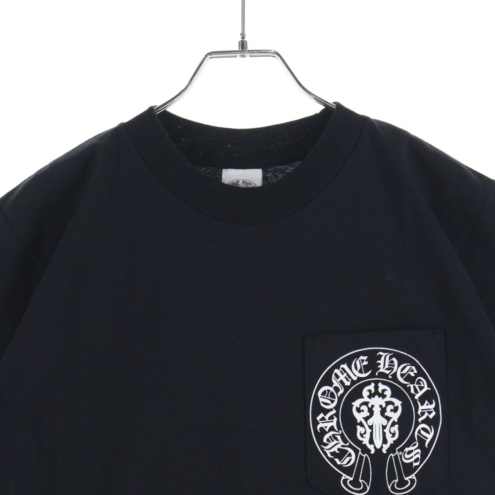 CHROME HEARTS(クロムハーツ) American Flag Vine Dagger Horseshoe Tee アメリカンフラッグ ヴァインダガーホースシュー Tシャツ 半袖カットソー 胸ポケット 星条旗 ホースシュー ブラック