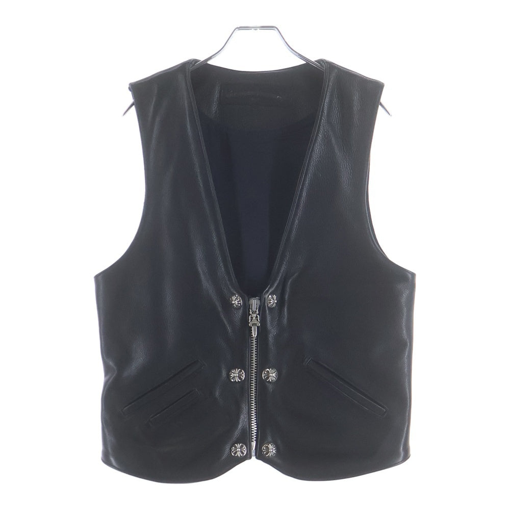 CHROME HEARTS(クロムハーツ) 6BTN ZIP FRNT VEST バックラージクロス装飾 クロスボールボタンレザーベスト