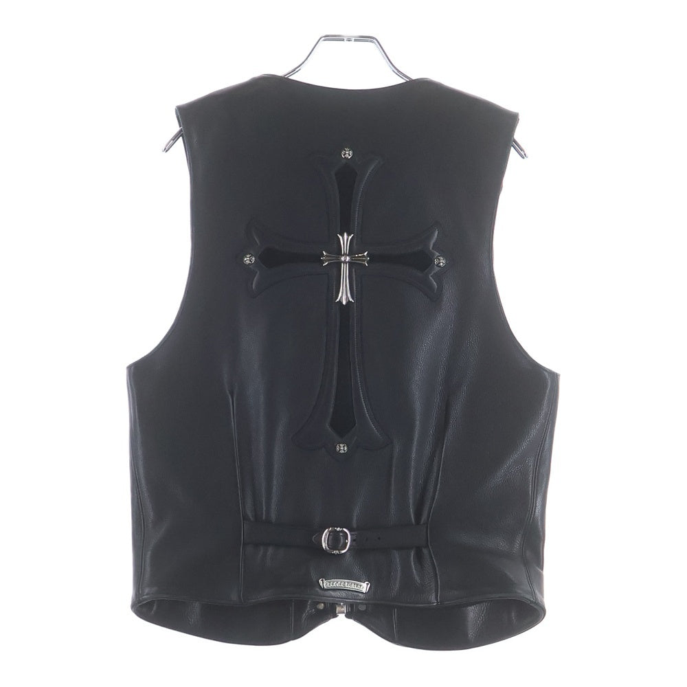 CHROME HEARTS(クロムハーツ) 6BTN ZIP FRNT VEST バックラージクロス装飾 クロスボールボタンレザーベスト