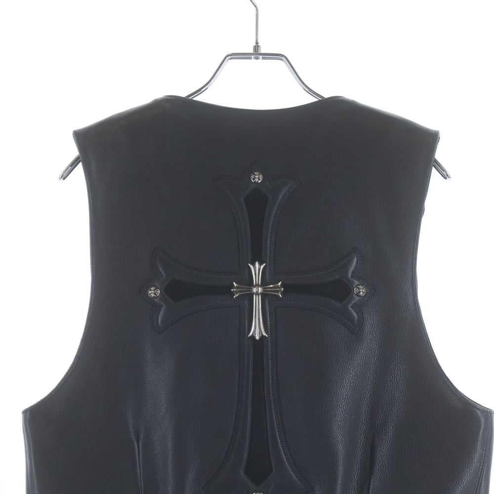 CHROME HEARTS(クロムハーツ) 6BTN ZIP FRNT VEST バックラージクロス装飾 クロスボールボタンレザーベスト
