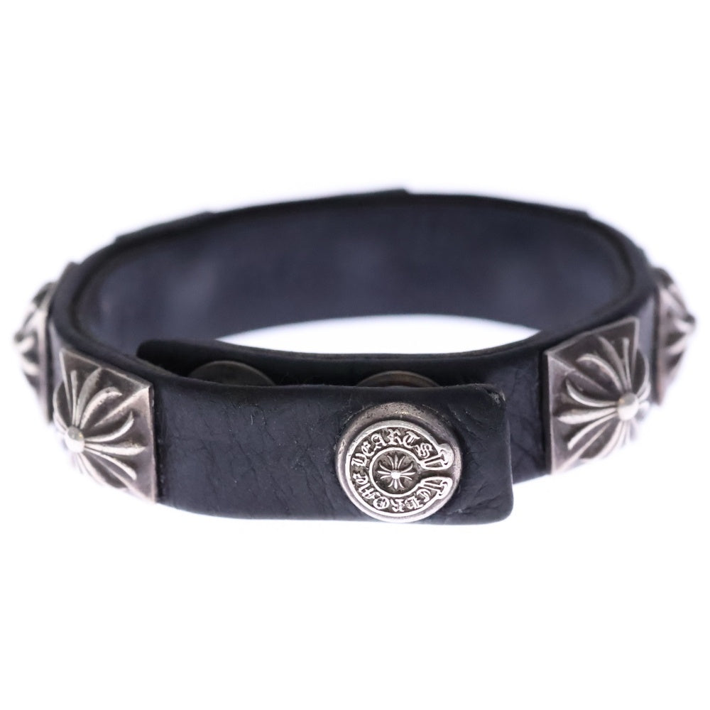 CHROME HEARTS(クロムハーツ) SPACED ZERO BLACK LEATHER PYRAMID STUDS ピラミッドスタッズ レザーブレスレット