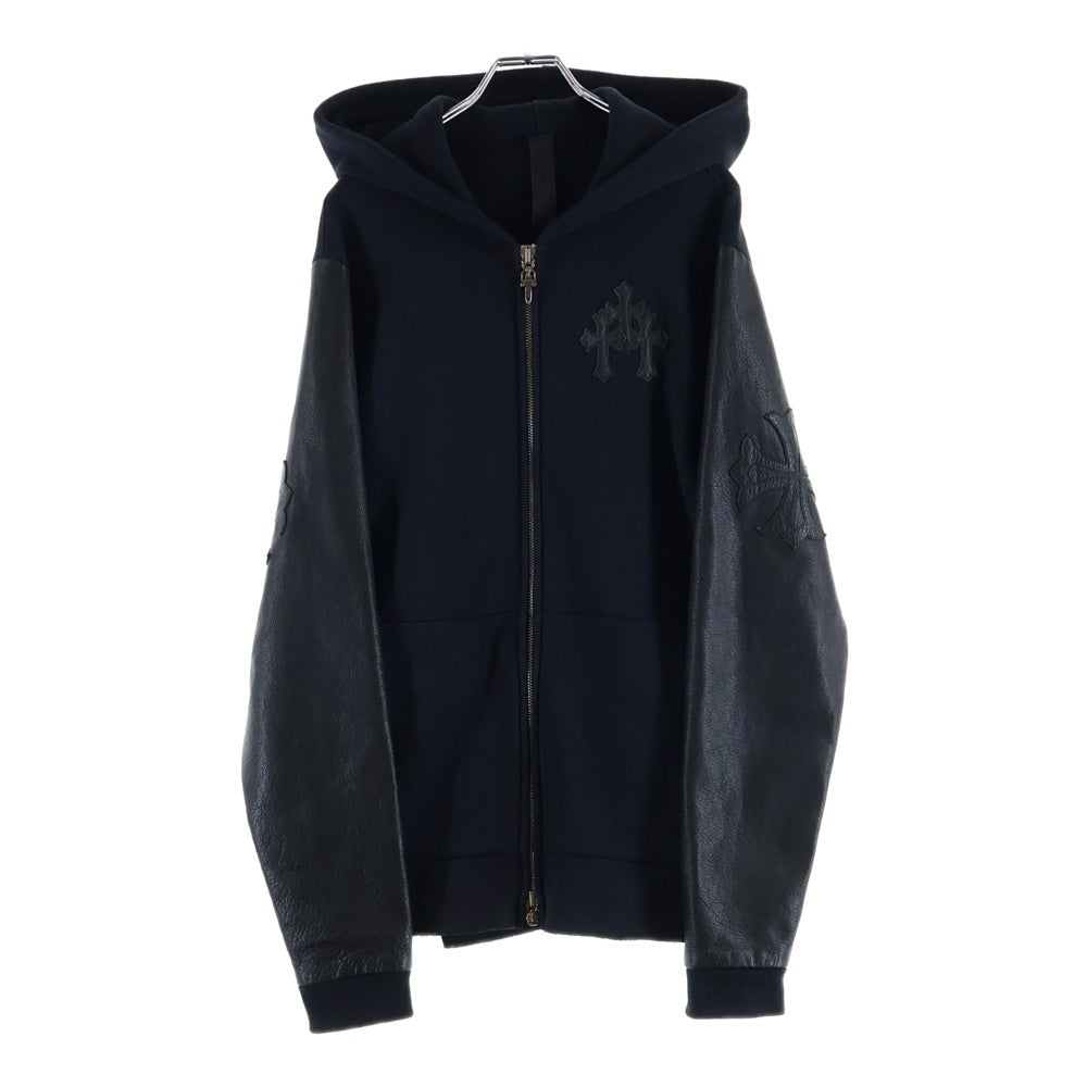 CHROME HEARTS(クロムハーツ) Y NOT HD ZIP 袖レザー切り替えクロスパッチ ジップパーカー