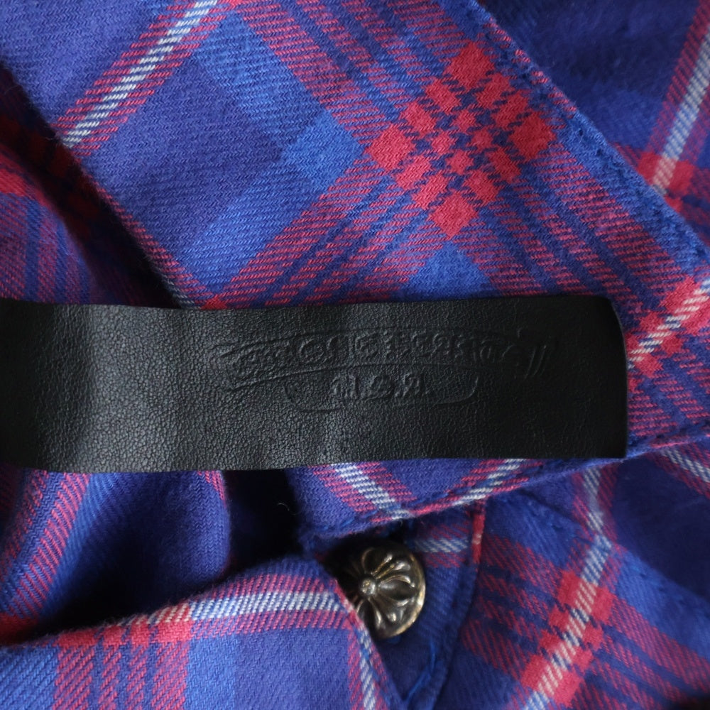 CHROME HEARTS(クロムハーツ) LOOSEENDS LS ルーズエンド エルボースターパッチ クロスボールボタン チェック長袖シャツ レッド/ブルー