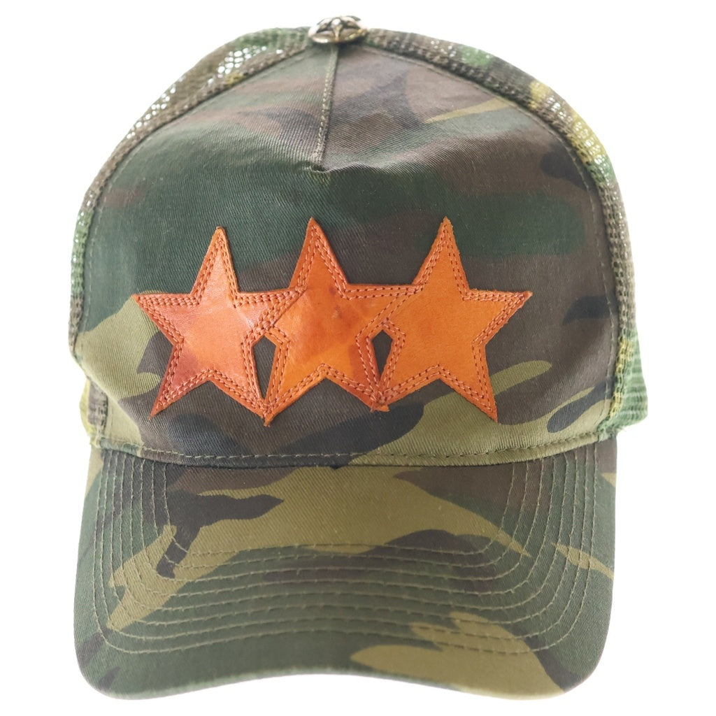 CHROME HEARTS(クロムハーツ) OLD TRUCKER CAP レザースターパッチ カモ柄 メッシュ トラッカーキャップ カーキ