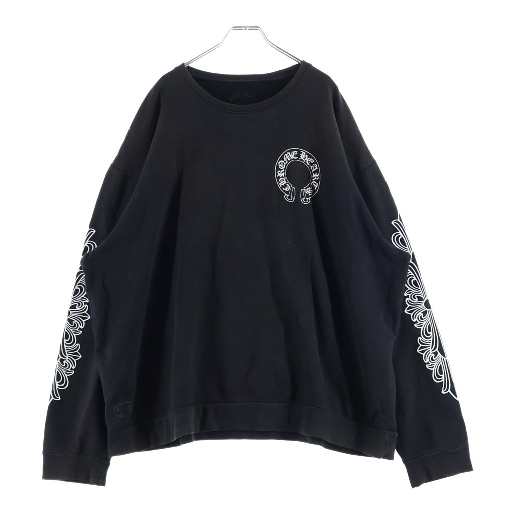 CHROME HEARTS(クロムハーツ) Horseshoe Arm Floral Cross L/S Sweatshirt ホースシュー アームフローラルクロス クルーネック スウェットトレーナー ブラック
