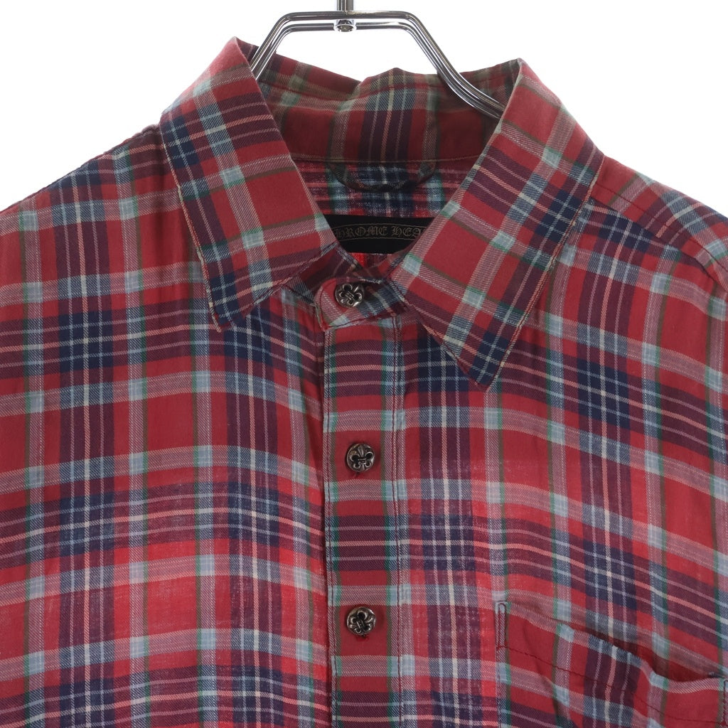 CHROME HEARTS(クロムハーツ) LOOSEENDS ルーズエンド Leather BS Flear Patch Flannel Shirt レザーBSフレアパッチ 長袖チェックシャツ レッド