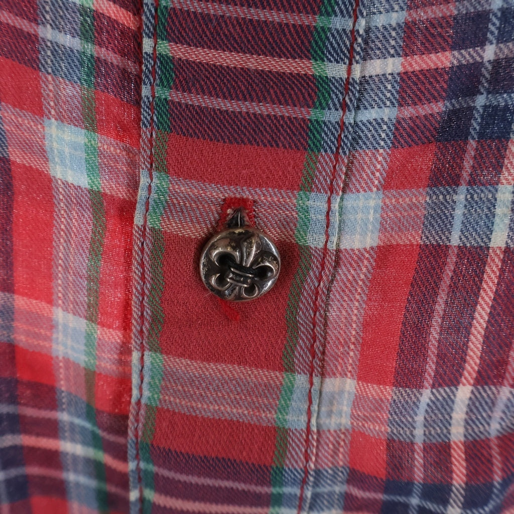 CHROME HEARTS(クロムハーツ) LOOSEENDS ルーズエンド Leather BS Flear Patch Flannel Shirt レザーBSフレアパッチ 長袖チェックシャツ レッド