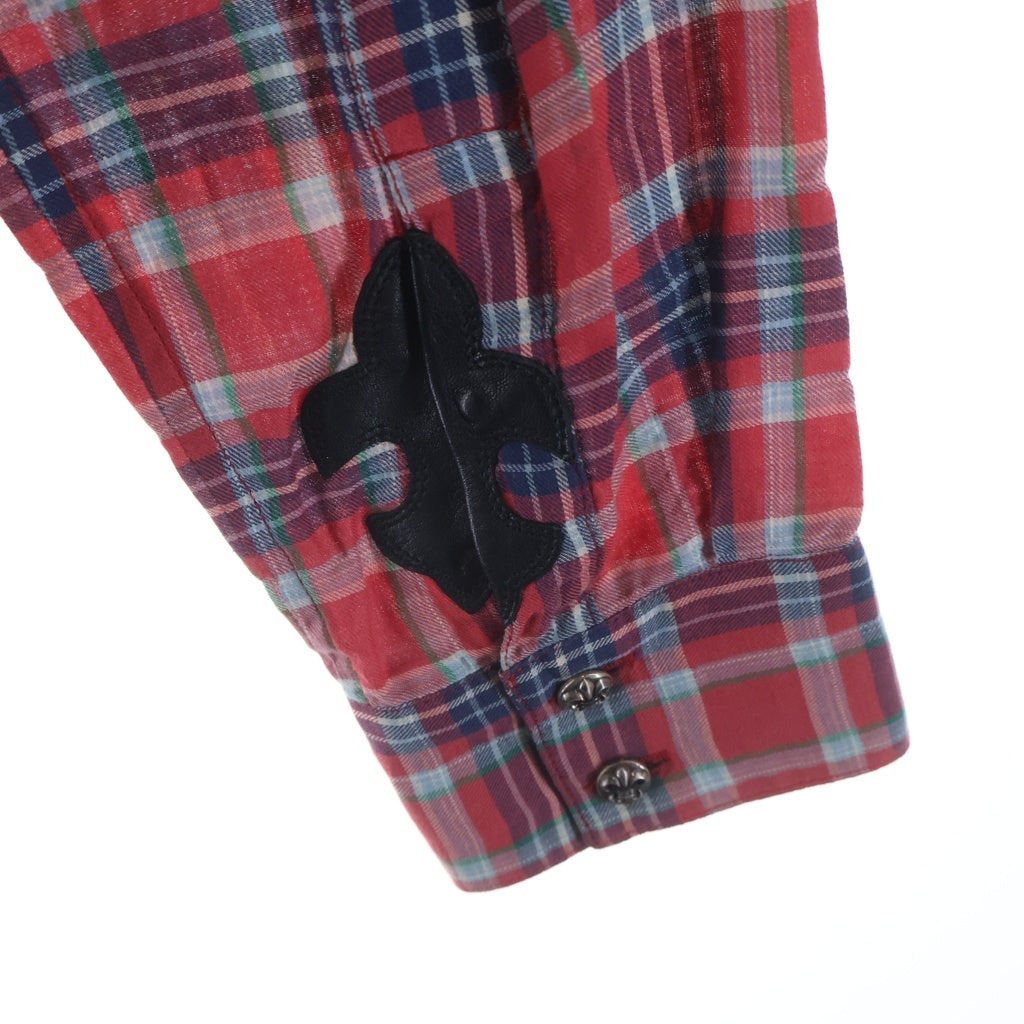 CHROME HEARTS(クロムハーツ) LOOSEENDS ルーズエンド Leather BS Flear Patch Flannel Shirt レザーBSフレアパッチ 長袖チェックシャツ レッド