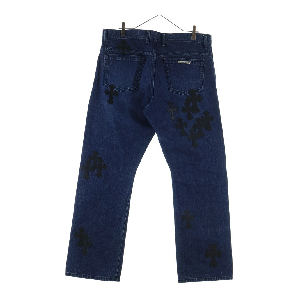 CHROME HEARTS(クロムハーツ) JEAN SL FLEURKNEE クロスパッチ付きフレアニーデニムロングパンツ インディゴ