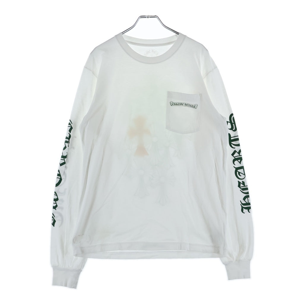 CHROME HEARTS(クロムハーツ) Back Cemetery Arm Logo バックセメタリークロス アームロゴ 長袖Tシャツ カットソー ホワイト/グリーン