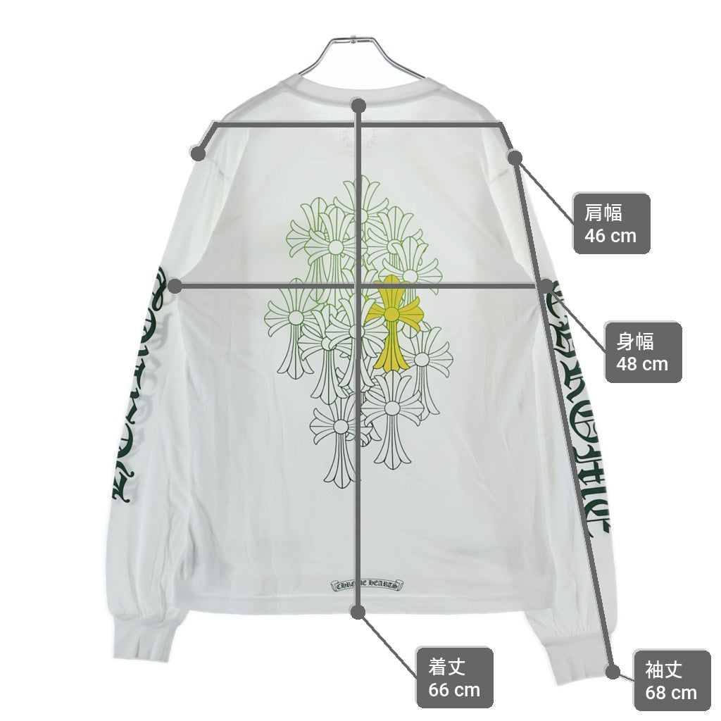 CHROME HEARTS(クロムハーツ) Back Cemetery Arm Logo バックセメタリークロス アームロゴ 長袖Tシャツ カットソー ホワイト/グリーン