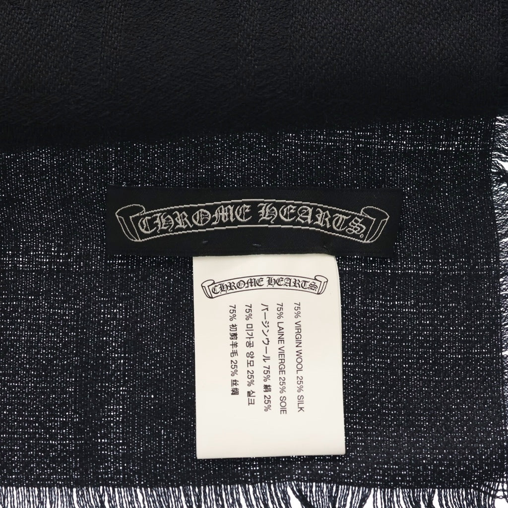 CHROME HEARTS(クロムハーツ) CH PLS SCARF CH プラス 総柄ジャガード シルク混 ウール フリンジ ストール スカーフ マフラー ブラック