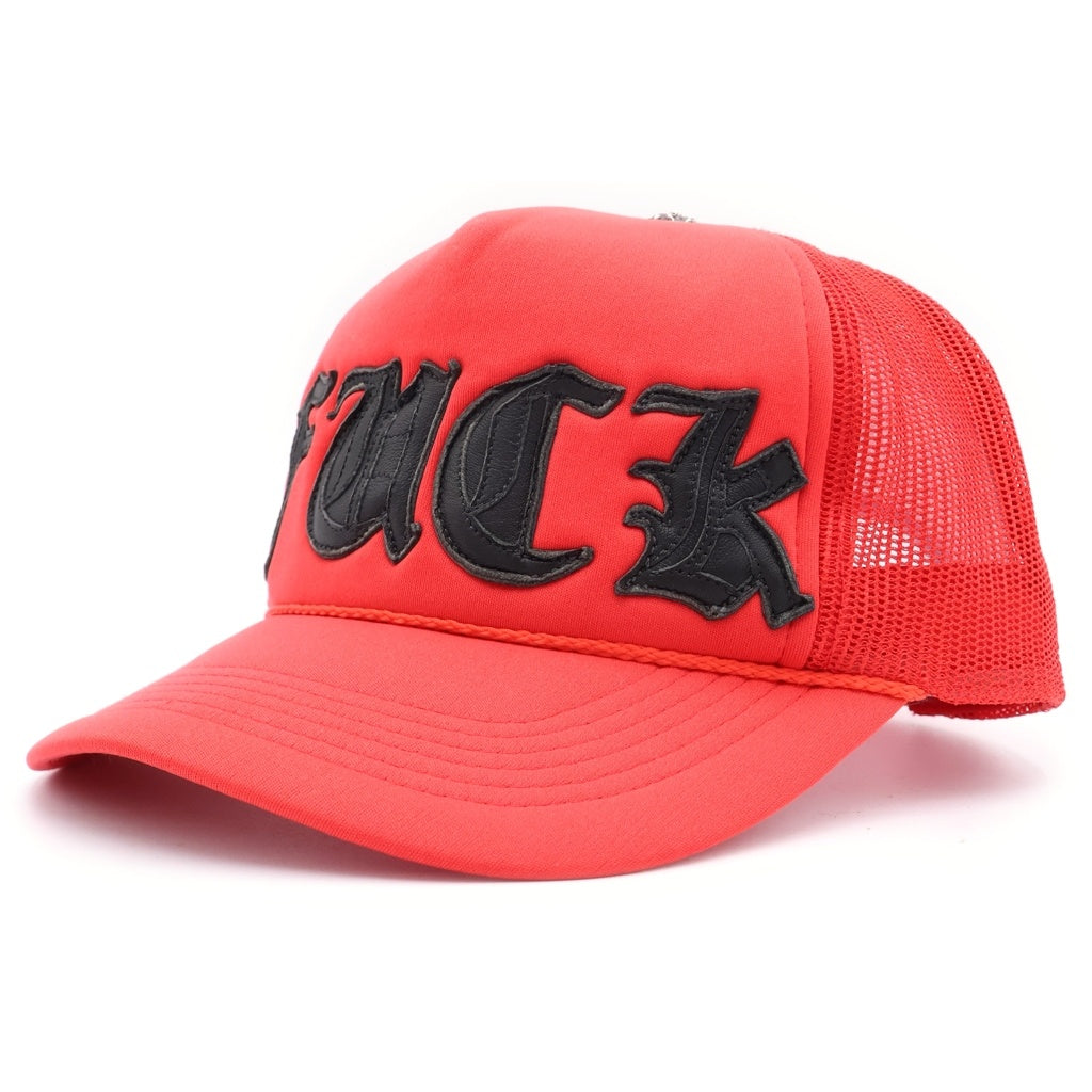 CHROME HEARTS(クロムハーツ) TRUCKER CAP FUCKパッチ クロスボール メッシュ トラッカーキャップ レッド