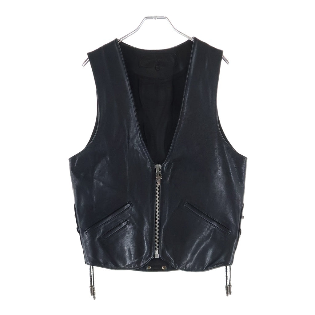 CHROME HEARTS(クロムハーツ) ZIP FRNT CH FLEUR VEST バックCHフレア ダガージップアップレザーベスト ブラック