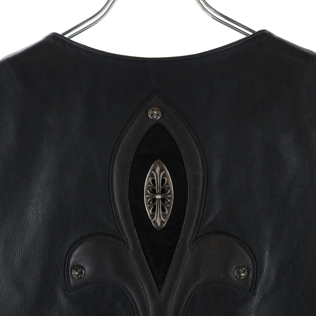 CHROME HEARTS(クロムハーツ) ZIP FRNT CH FLEUR VEST バックCHフレア ダガージップアップレザーベスト ブラック