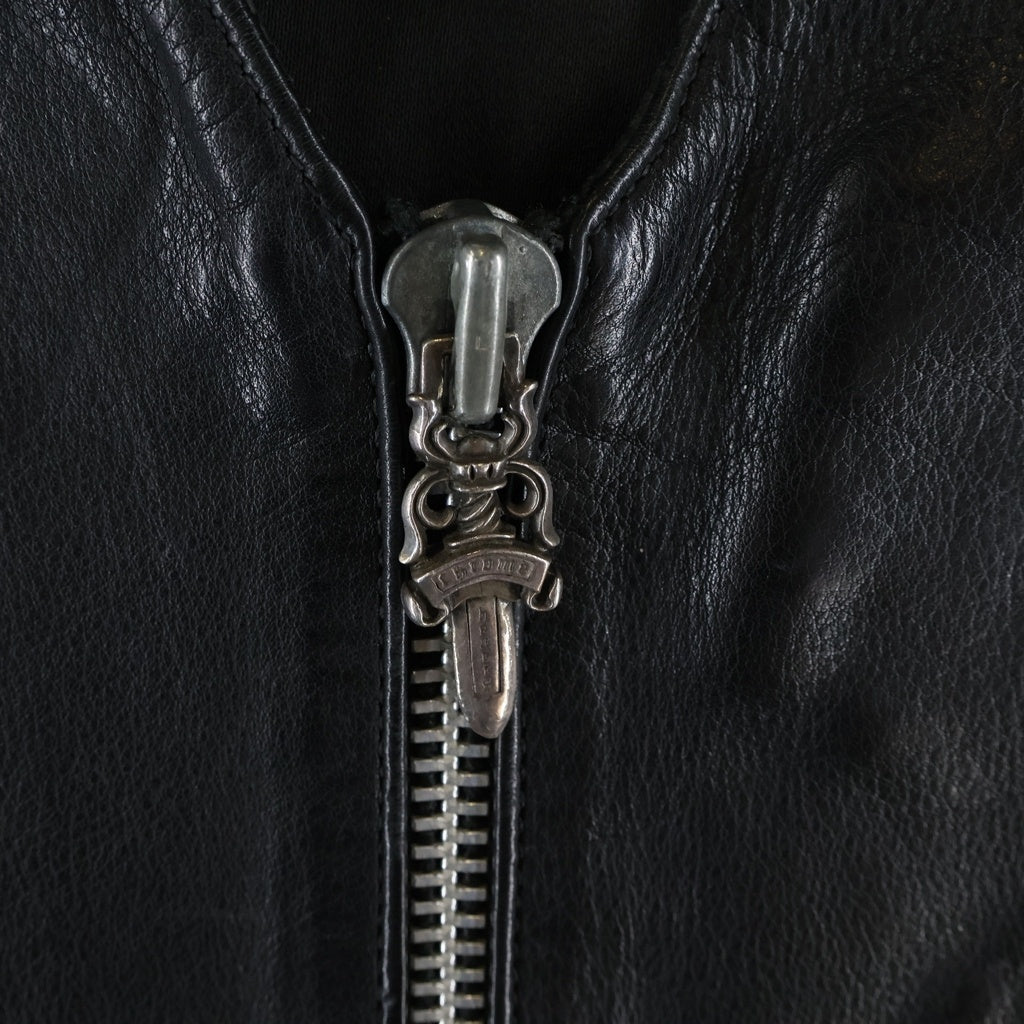 CHROME HEARTS(クロムハーツ) ZIP FRNT CH FLEUR VEST バックCHフレア ダガージップアップレザーベスト ブラック