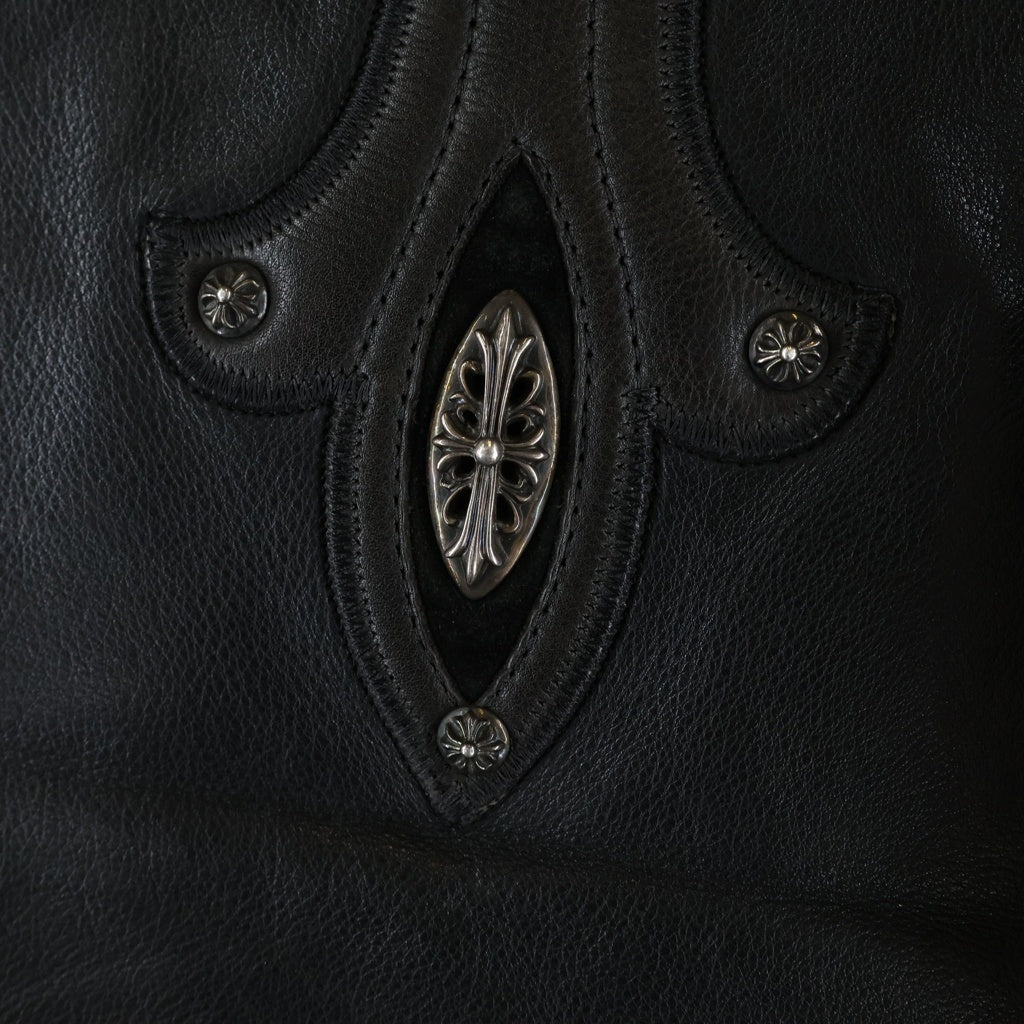 CHROME HEARTS(クロムハーツ) ZIP FRNT CH FLEUR VEST バックCHフレア ダガージップアップレザーベスト ブラック