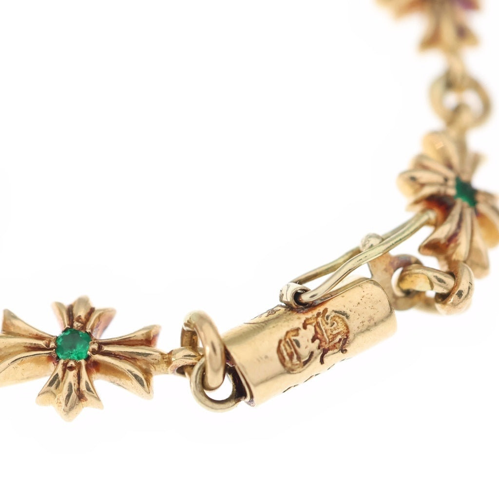 CHROME HEARTS(クロムハーツ) 22K TNY E CH PLS P EMRLD タイニーECHプラス PAVEエメラルド ゴールドブレスレット