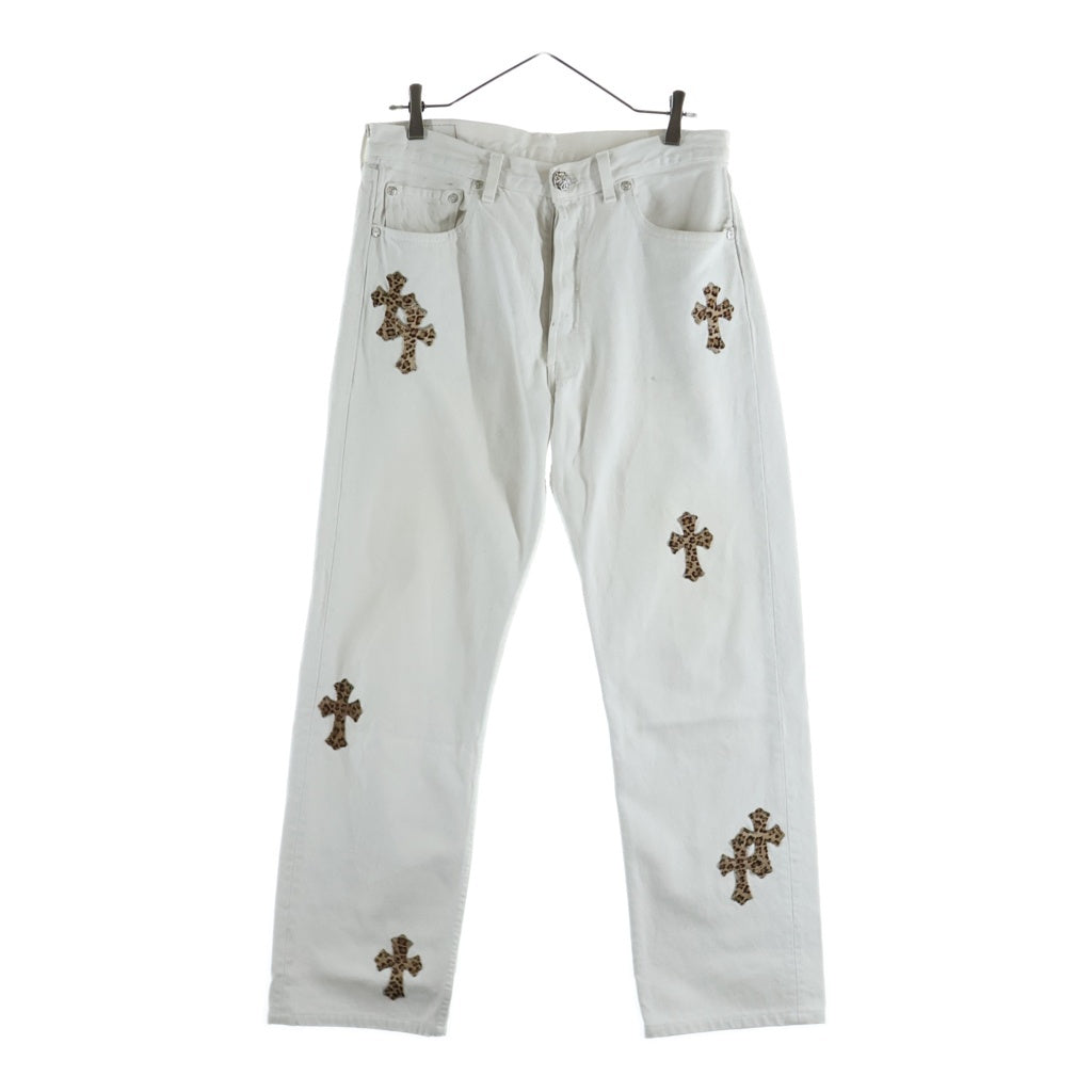 CHROME HEARTS(クロムハーツ) ×LEVI'S U VNTG JEAN WHT RED TAB クロスパッチ付きウォッシュド501デニムパンツ ホワイト