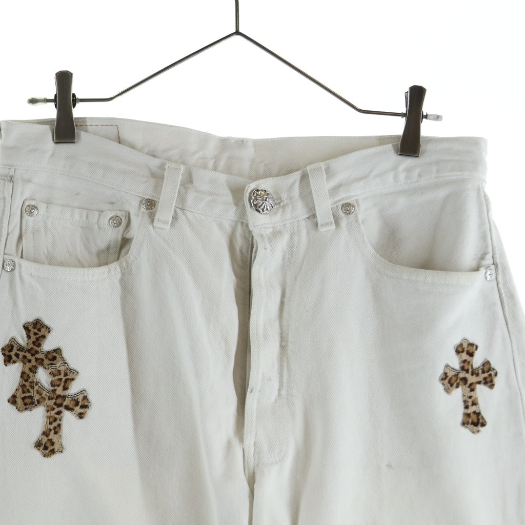 CHROME HEARTS(クロムハーツ) ×LEVI'S U VNTG JEAN WHT RED TAB クロスパッチ付きウォッシュド501デニムパンツ ホワイト