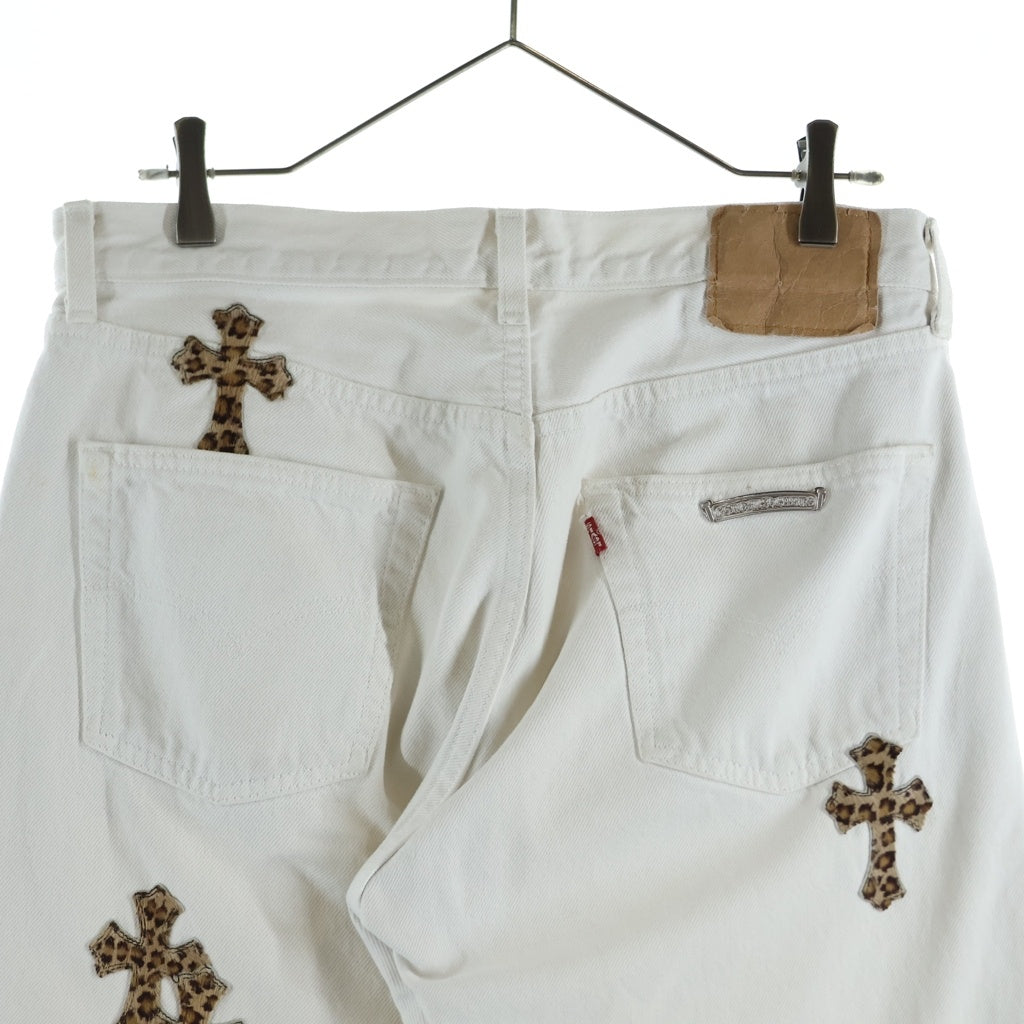 CHROME HEARTS(クロムハーツ) ×LEVI'S U VNTG JEAN WHT RED TAB クロスパッチ付きウォッシュド501デニムパンツ ホワイト