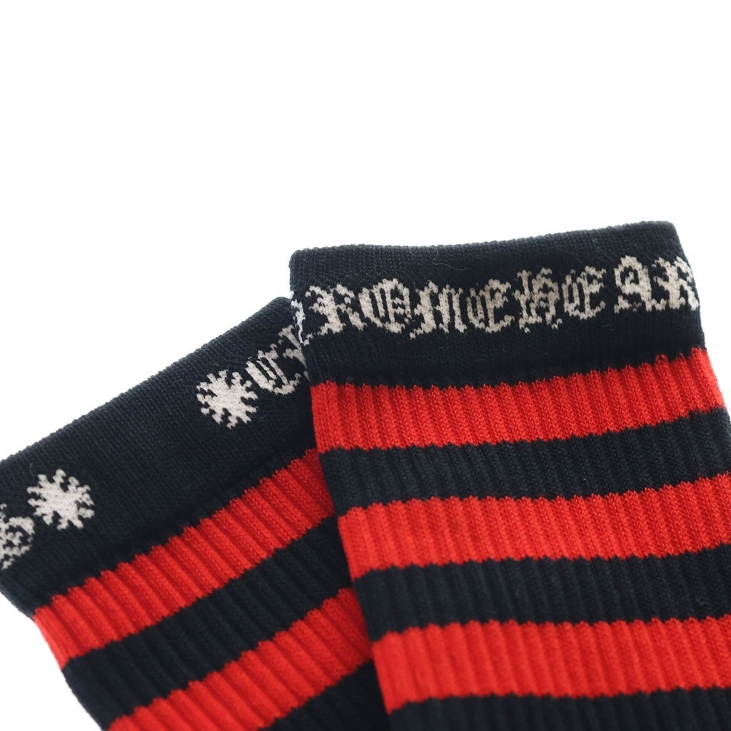 CHROME HEARTS(クロムハーツ) CHプラス刺繍 ストライプ ソックス 靴下 レッド/ブラック