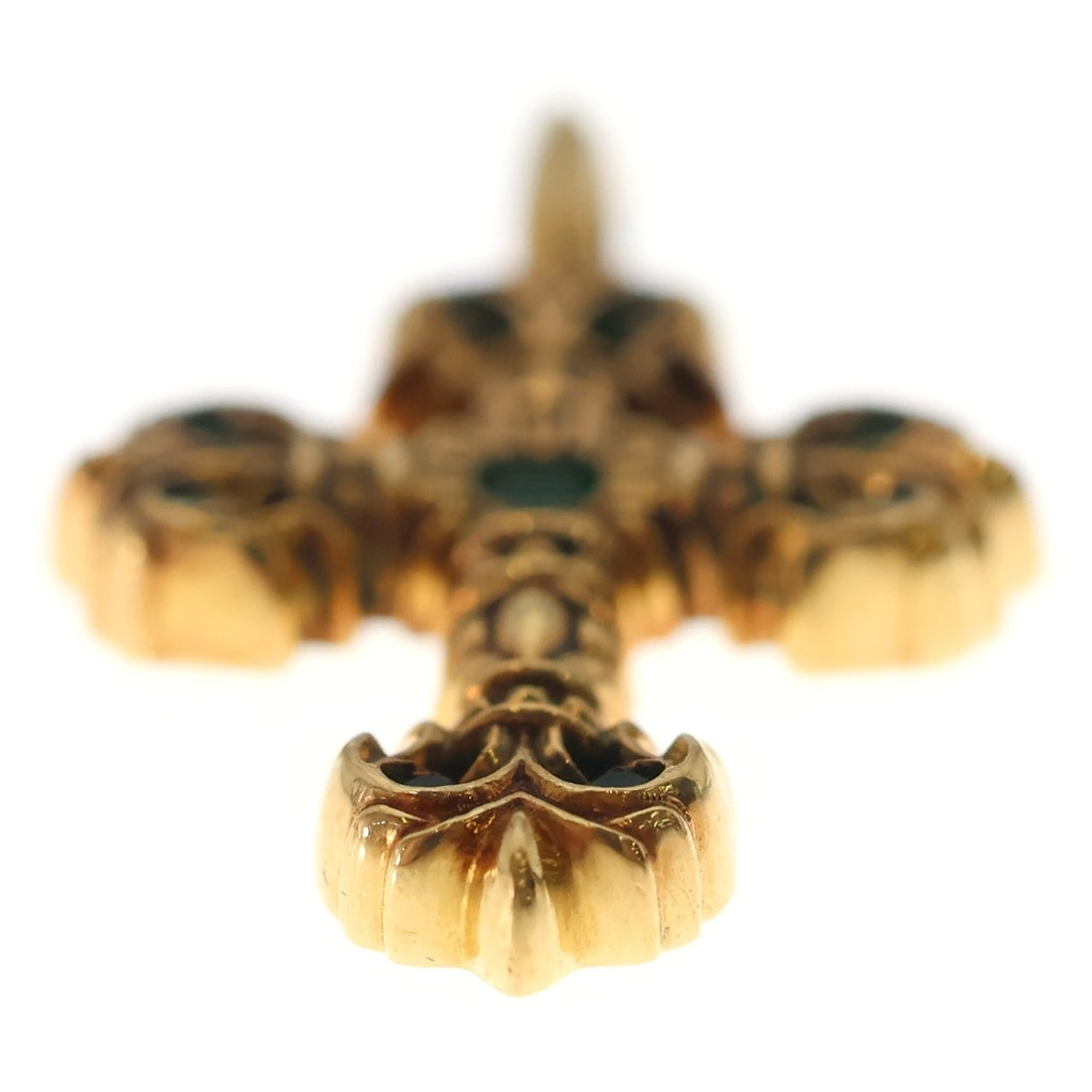 CHROME HEARTS(クロムハーツ) 22K CHARM FILIGREE TINY P EMRLD タイニーフィリグリー PAVEエメラルド ゴールドネックレストップ