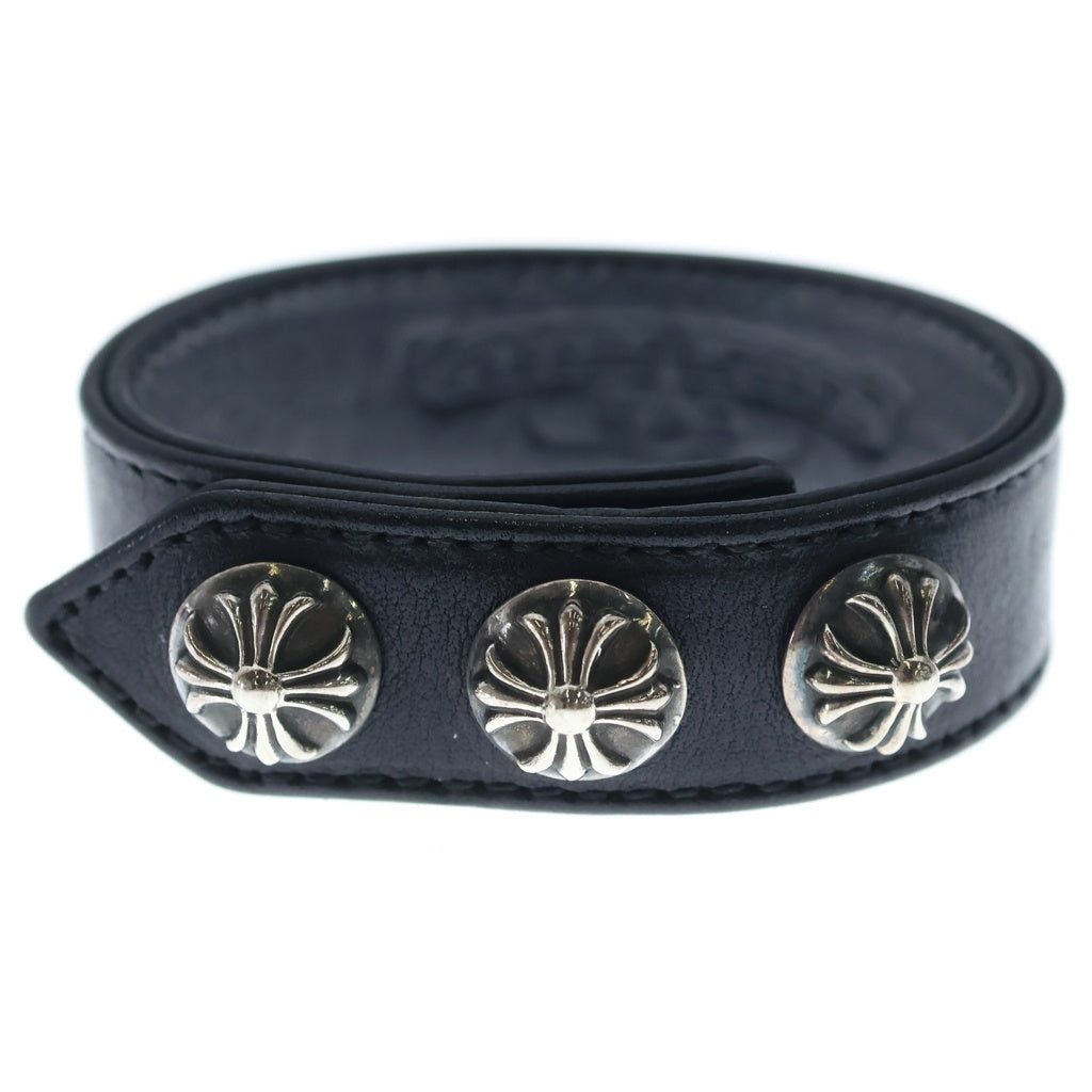 CHROME HEARTS(クロムハーツ) 3BTN 2SNP クロスボール 3ボタン2スナップ レザーブレスレット ブラック/シルバー BCA123