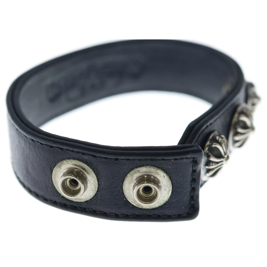 CHROME HEARTS(クロムハーツ) 3BTN 2SNP クロスボール 3ボタン2スナップ レザーブレスレット ブラック/シルバー BCA123