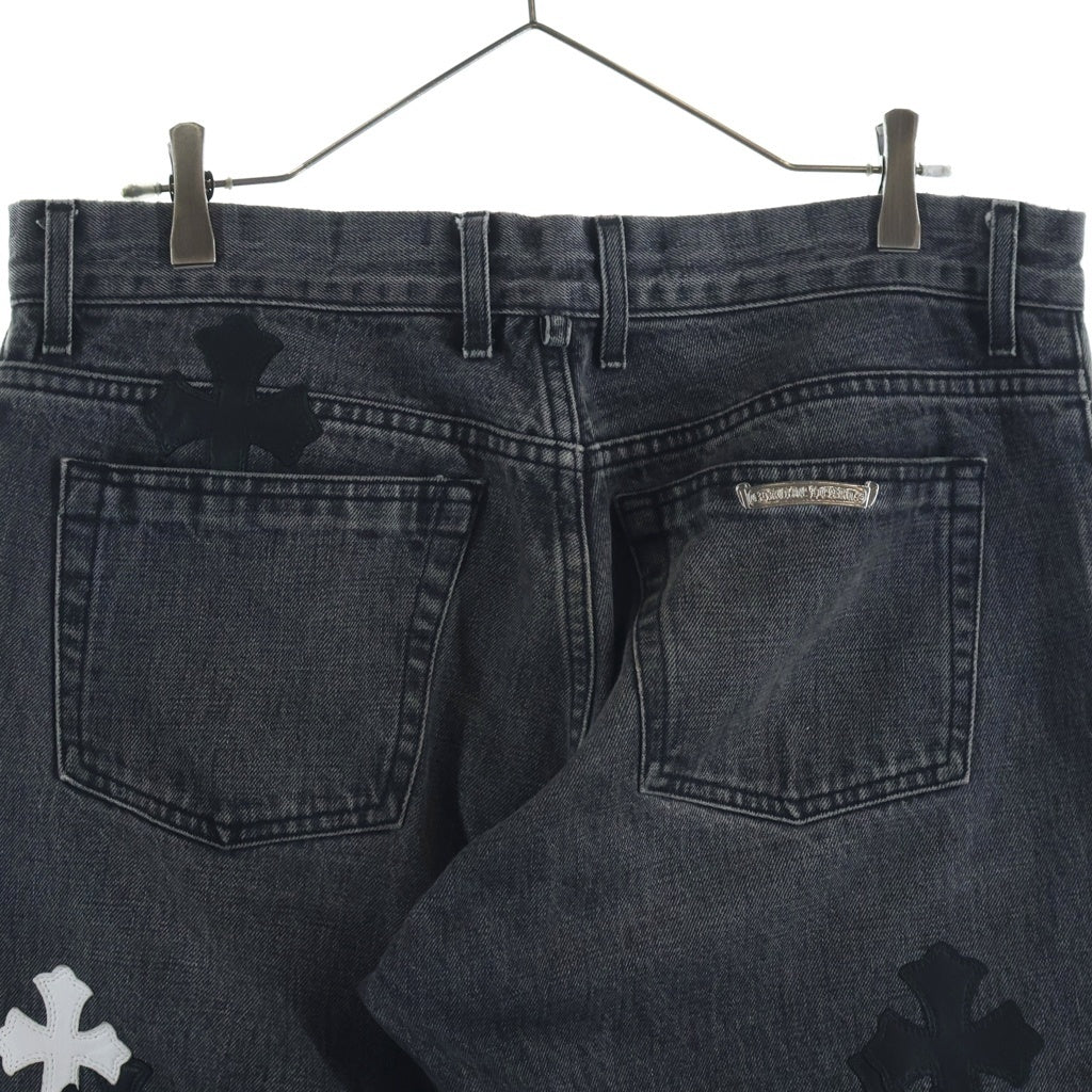 CHROME HEARTS(クロムハーツ) JEAN SL FLEURKNEE クロスパッチ付きフレアニーデニムパンツ ブラック/ホワイト
