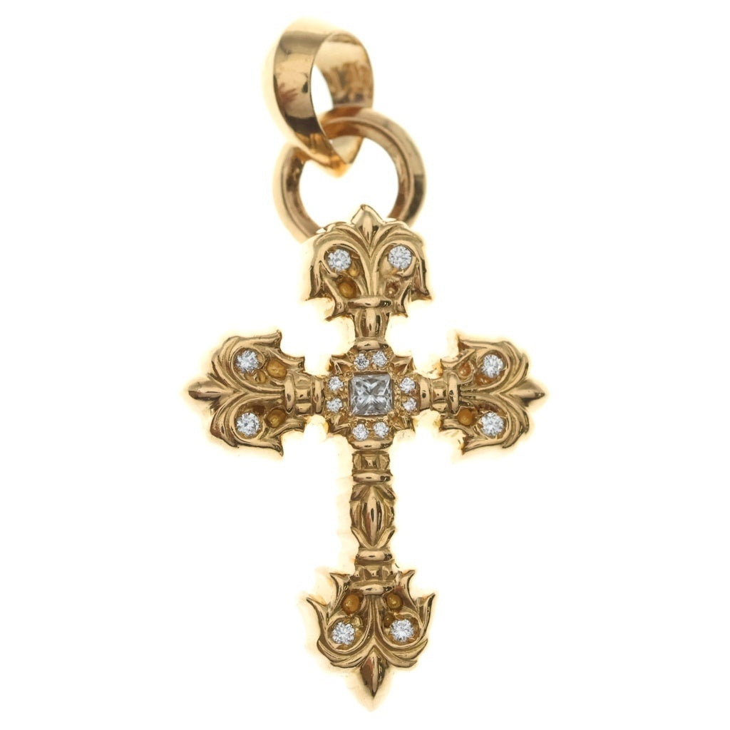 CHROME HEARTS(クロムハーツ) 22K FILIG CROSS-XSM P D フィリグリークロスXS PAVEダイヤ ゴールドネックレストップネックレストップ
