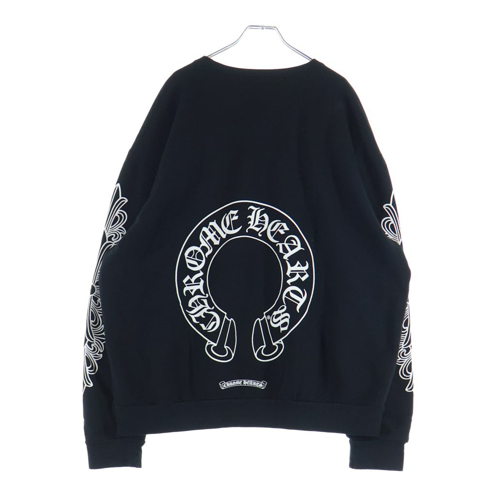 CHROME HEARTS(クロムハーツ) Horseshoe Arm Floral Cross L/S Sweatshirt ホースシュー アームフローラルクロス クルーネック スウェットトレーナー ブラック
